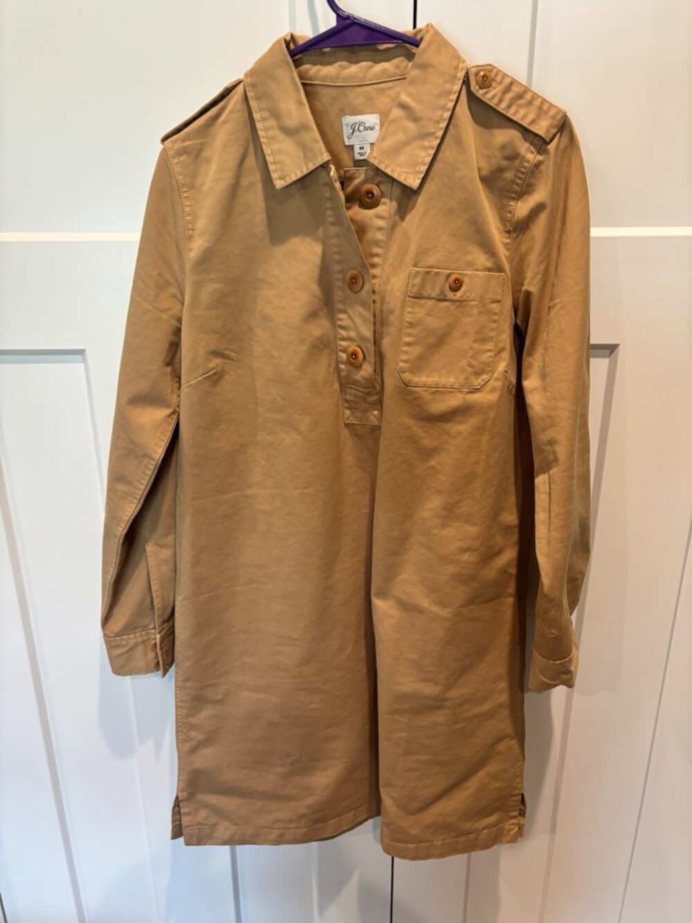 J.Crew Khaki Utility Shirt Dress Size M Button Front Long Sleeve